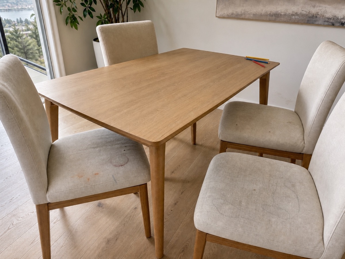 Representative dining chair before stain treatment assessment